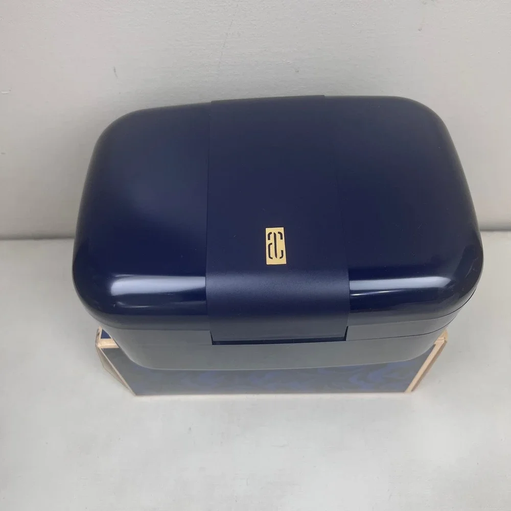 Avon Vintage Navy Blue Makeup Train Case Cantilever Trays Storage Organization